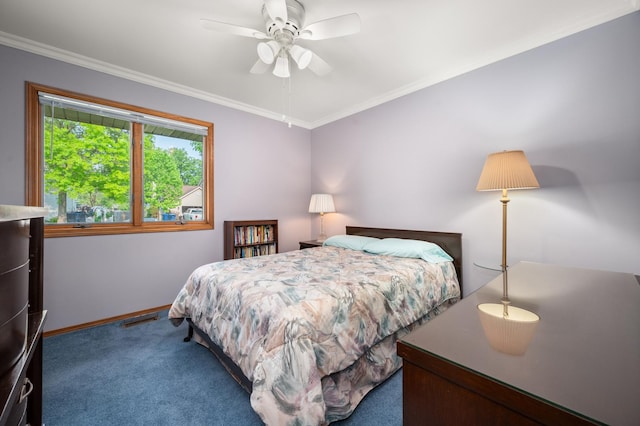 10 Primrose Ln, Sycamore, IL 60178 - carpeted bedroom with ornamental molding, baseboards, and a ceiling fan