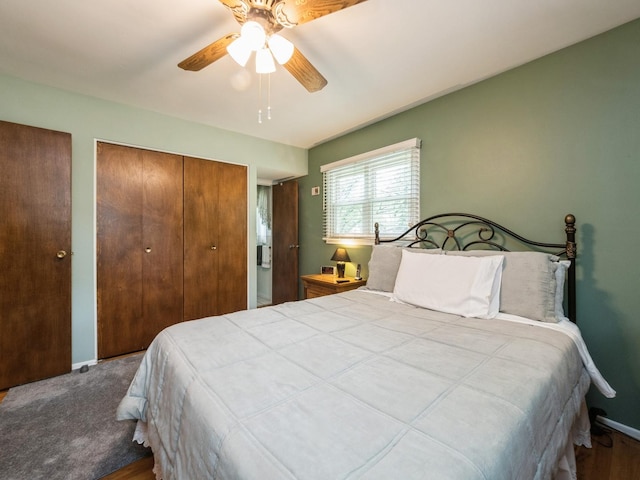 521 Harvard Ln, Hoffman Estates, IL 60169 - bedroom featuring baseboards, ceiling fan, wood finished floors, and multiple closets
