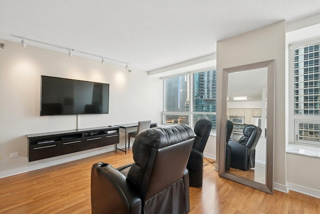 512 N Mcclurg Ct Unit 1009, Chicago, IL 60611 - living area featuring rail lighting, light wood-style floors, and baseboards