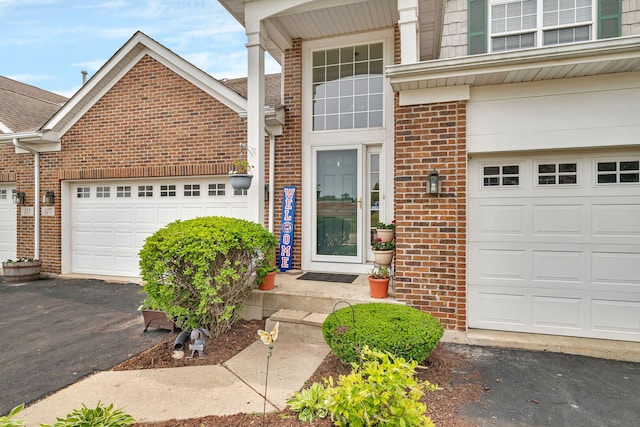 117 Andrew Taras Ct Unit B1, Joliet, IL 60435 - view of exterior entry with brick siding, asphalt driveway, and a garage