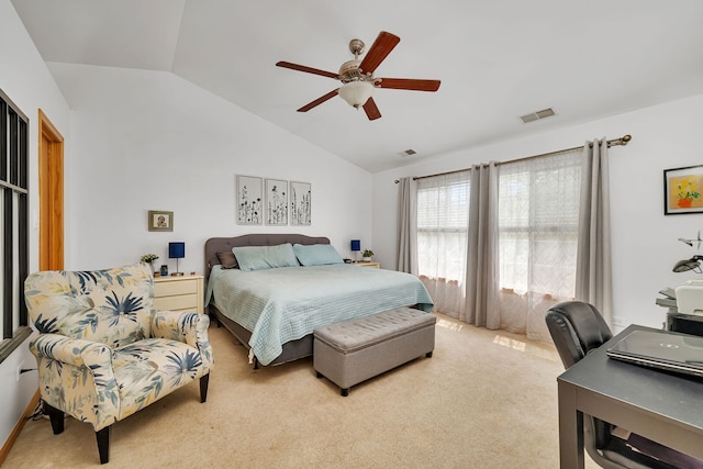 117 Andrew Taras Ct Unit B1, Joliet, IL 60435 - bedroom featuring lofted ceiling, light carpet, an office area, and a ceiling fan