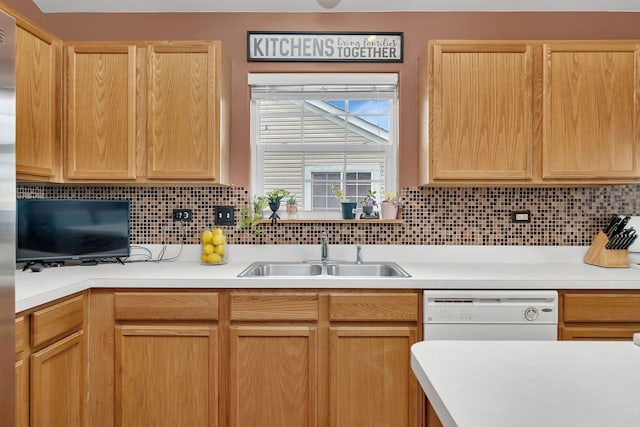 117 Andrew Taras Ct Unit B1, Joliet, IL 60435 - kitchen with a sink, light brown cabinetry, white dishwasher, and light countertops
