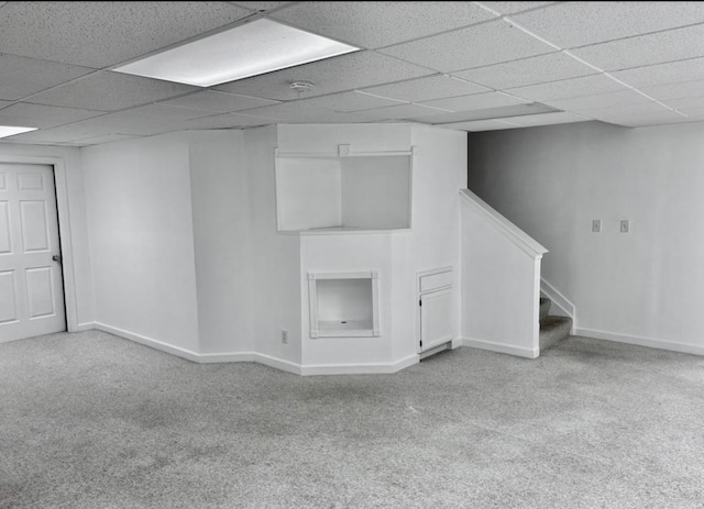 34165 N Goldenrod Rd, Round Lake, IL 60073 - finished below grade area featuring carpet floors, a drop ceiling, stairs, and baseboards