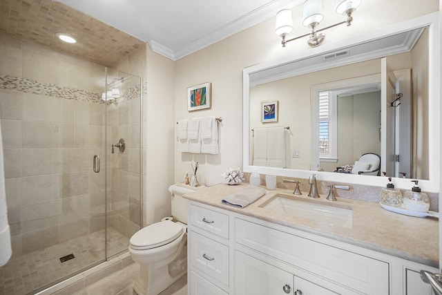 201 Reber St Unit 6, Wheaton, IL 60187 - full bathroom featuring vanity, a stall shower, and crown molding