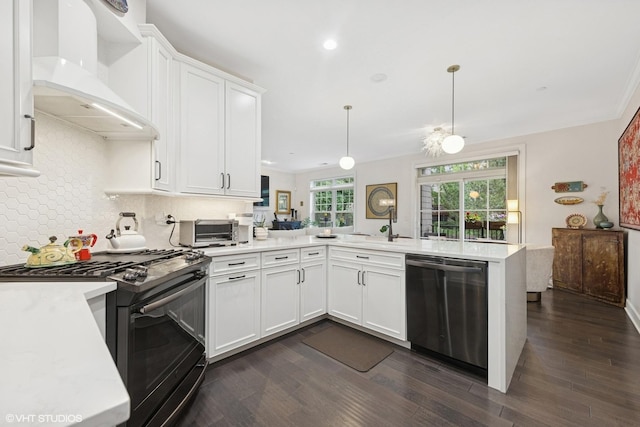 50 W Kennedy Ln Unit 102, Hinsdale, IL 60521 - kitchen with range with gas stovetop, stainless steel dishwasher, custom exhaust hood, a peninsula, and light countertops
