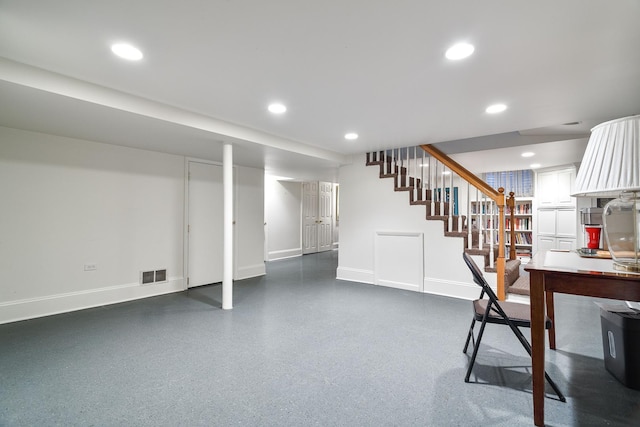 674 Foxdale Ave, Winnetka, IL 60093 - finished below grade area featuring recessed lighting and stairway