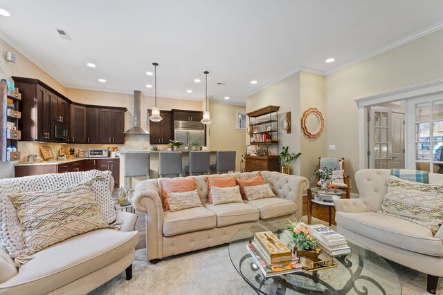 663 W Wellington Ave Unit 1, Chicago, IL 60657 - living room featuring crown molding and recessed lighting