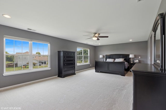 2621 Hastings Ct, Gurnee, IL 60031 - bedroom featuring baseboards, light colored carpet, a ceiling fan, and recessed lighting