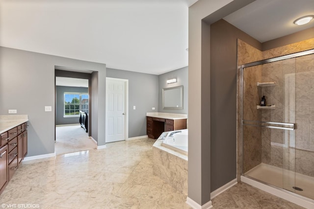 2621 Hastings Ct, Gurnee, IL 60031 - full bath with vanity, a shower stall, a garden tub, baseboards, and marble finish flooring