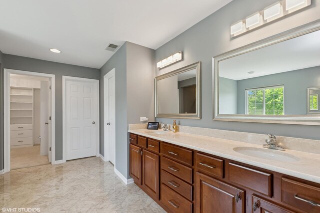 2621 Hastings Ct, Gurnee, IL 60031 - full bathroom featuring double vanity, baseboards, and marble finish flooring