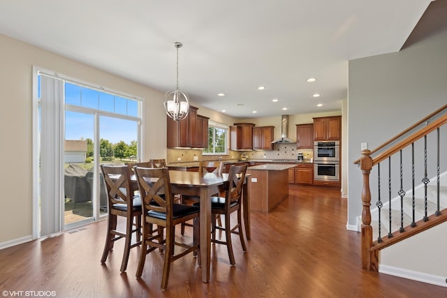 2621 Hastings Ct, Gurnee, IL 60031 - dining space with dark wood-style floors, stairway, baseboards, and recessed lighting