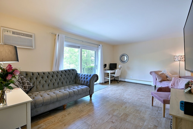 505 N Kenilworth Ave Unit 3, Glen Ellyn, IL 60137 - living room featuring a baseboard heating unit, light wood-style flooring, an office area, and a wall mounted AC