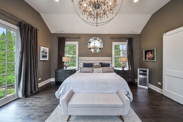 1308 N Wright St, Naperville, IL 60563 - bedroom featuring lofted ceiling, a chandelier, wood finished floors, and recessed lighting