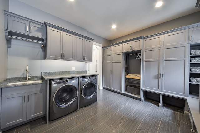 1308 N Wright St, Naperville, IL 60563 - laundry room featuring separate washer and dryer, cabinet space, recessed lighting, and wood tiled floors