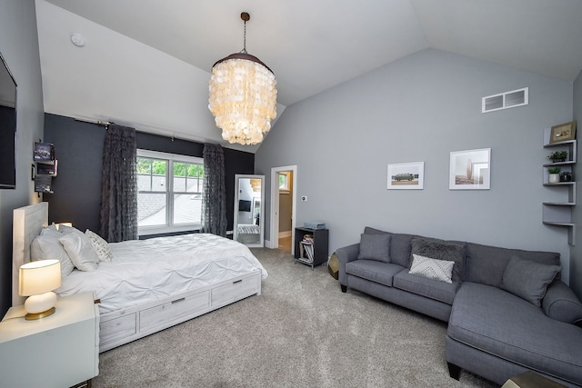 1308 N Wright St, Naperville, IL 60563 - bedroom featuring vaulted ceiling, carpet flooring, and a chandelier