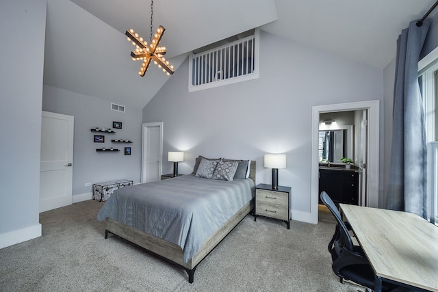 1308 N Wright St, Naperville, IL 60563 - carpeted bedroom with high vaulted ceiling and a chandelier