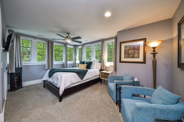 1308 N Wright St, Naperville, IL 60563 - bedroom with light carpet, multiple windows, and ceiling fan