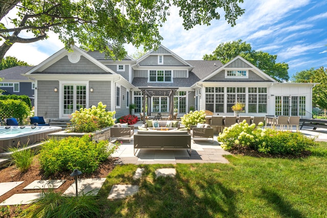 1308 N Wright St, Naperville, IL 60563 - rear view of house featuring an outdoor living space, a patio, and a lawn