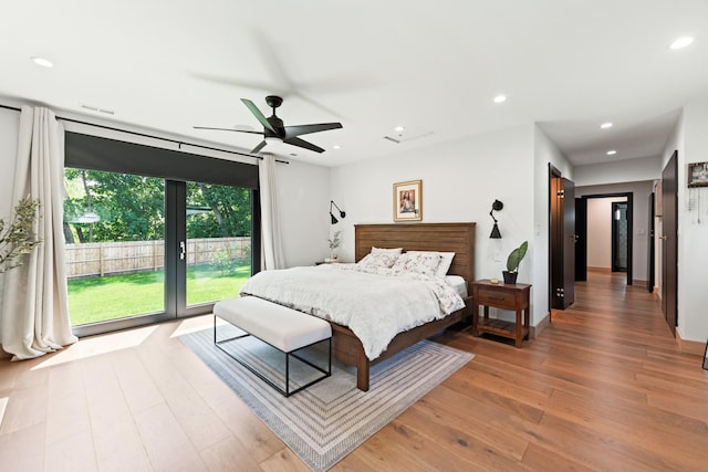 3N544 Bittersweet Rd, Saint Charles, IL 60175 - bedroom featuring light wood-type flooring, recessed lighting, access to exterior, and ceiling fan