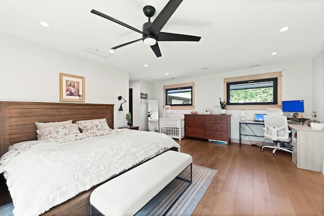 3N544 Bittersweet Rd, Saint Charles, IL 60175 - bedroom with a desk, wood-type flooring, recessed lighting, and a ceiling fan