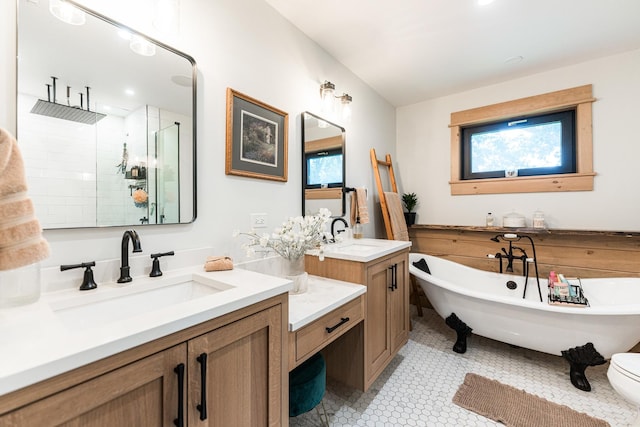 3N544 Bittersweet Rd, Saint Charles, IL 60175 - bathroom with a shower stall, two vanities, and a soaking tub