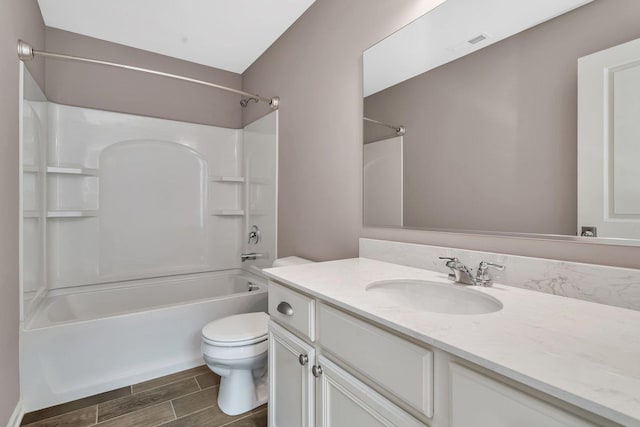 16127 W Switch Grass Rd, Lockport, IL 60441 - full bathroom with toilet, vanity, shower / tub combination, and wood tiled floors