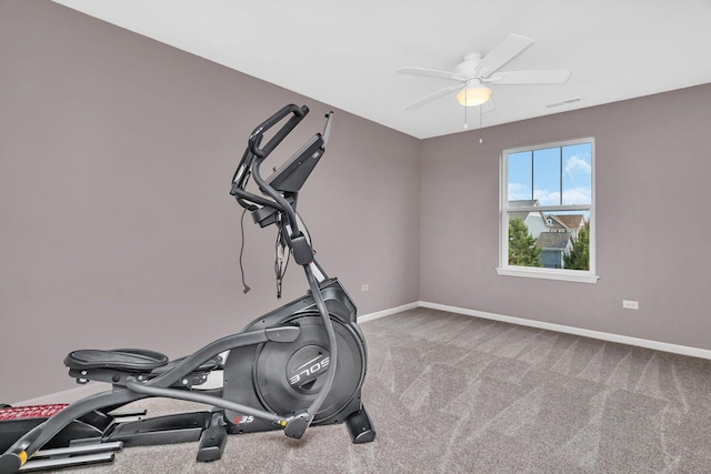16127 W Switch Grass Rd, Lockport, IL 60441 - workout area with a ceiling fan, baseboards, and carpet flooring
