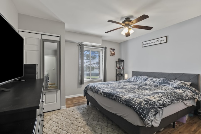 990 Perrie Dr Unit 201, Elk Grove Village, IL 60007 - bedroom with wood finished floors, baseboards, and a ceiling fan