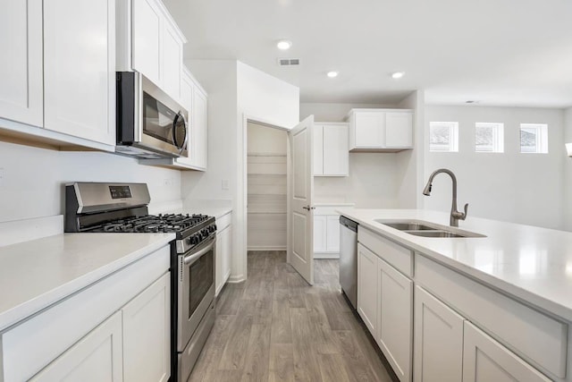 14657 S Greenbriar Dr, Plainfield, IL 60544 - kitchen featuring stainless steel appliances, a sink, light countertops, light wood finished floors, and recessed lighting
