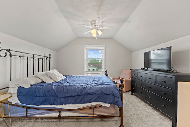 5724 Pierce Ln, South Beloit, IL 61080 - bedroom featuring light carpet, vaulted ceiling, and ceiling fan