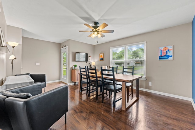 5724 Pierce Ln, South Beloit, IL 61080 - dining space with ceiling fan, dark wood-type flooring, and baseboards