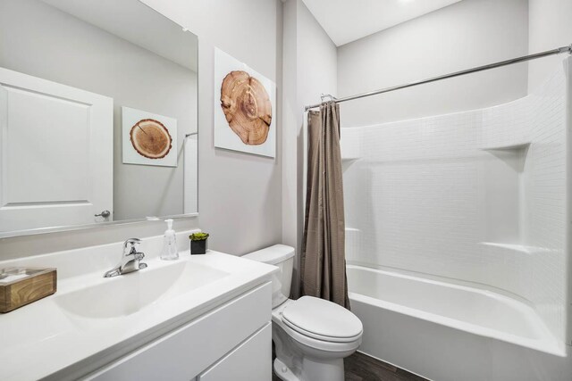 1097 Savannah Ln, Pingree Grove, IL 60140 - bathroom with toilet, vanity, shower / tub combo, and wood finished floors
