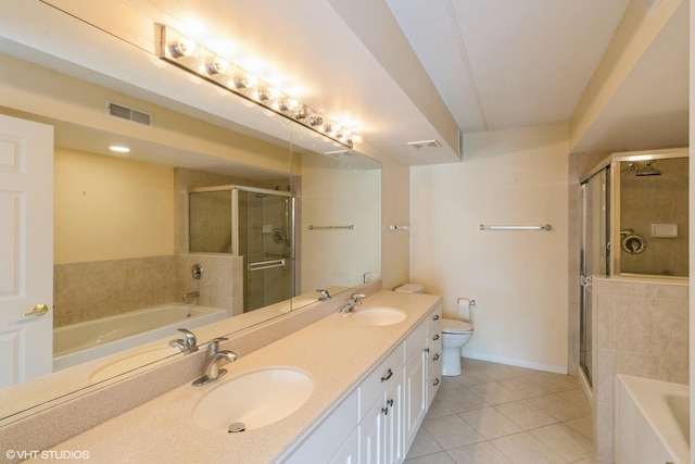 6807 N Milwaukee Ave Unit 303, Niles, IL 60714 - full bath featuring tile patterned flooring, a bath, double vanity, and a shower stall