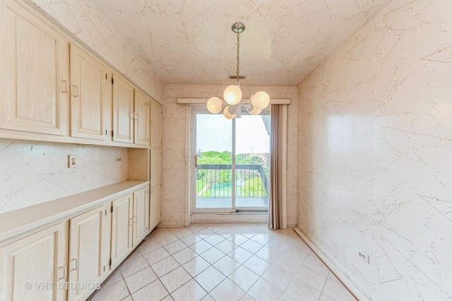 9500 N Washington St Unit 510, Niles, IL 60714 - unfurnished dining area with a chandelier and light tile patterned floors