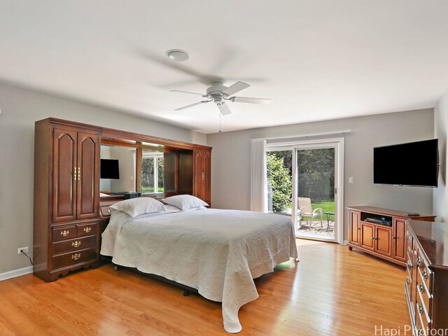 275 Surrey Ln, Barrington, IL 60010 - bedroom with access to exterior, multiple windows, light wood-style floors, and a ceiling fan