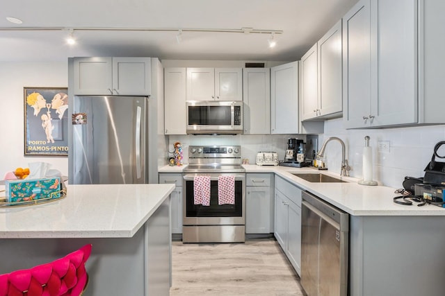 330 W Diversey Pkwy Unit 1209, Chicago, IL 60657 - kitchen featuring stainless steel appliances, a sink, gray cabinetry, and backsplash