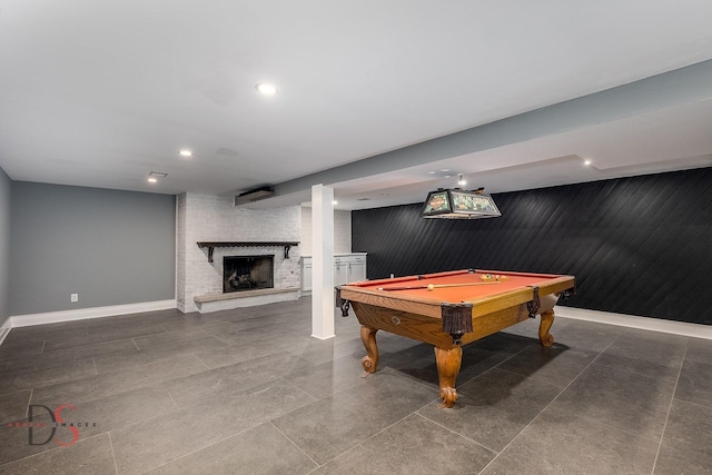 2531 E 1669th Rd, Ottawa, IL 61350 - game room with a fireplace, billiards, baseboards, and recessed lighting
