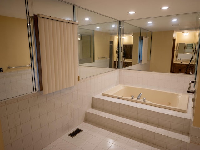1707 Frediani Ct, Mount Prospect, IL 60056 - full bath with a whirlpool tub, tile patterned flooring, recessed lighting, and vanity