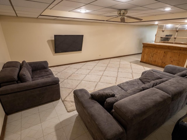 1707 Frediani Ct, Mount Prospect, IL 60056 - living room featuring bar, baseboards, a drop ceiling, light colored carpet, and recessed lighting