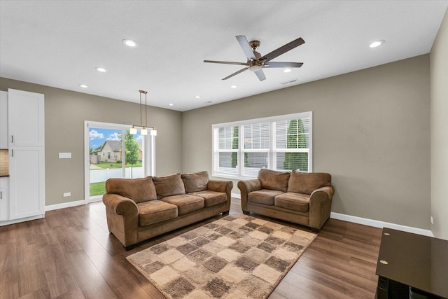 3311 Memory Ln E, Unit East, Urbana, IL 61802 - living area featuring wood finished floors, a ceiling fan, baseboards, and recessed lighting