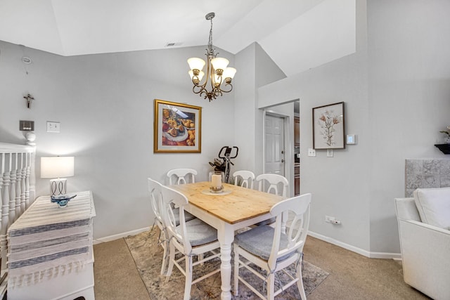 986 W Ct Unit C, Naperville, IL 60563 - dining space featuring a chandelier, baseboards, light colored carpet, and high vaulted ceiling