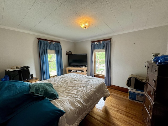236 S Randolph St, Princeton, IL 61356 - bedroom with multiple windows, wood finished floors, crown molding, and baseboards