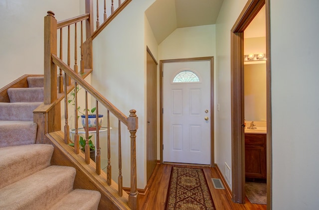 14005 Danbury Dr, Plainfield, IL 60544 - foyer with wood finished floors, stairway, and lofted ceiling