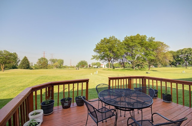 14005 Danbury Dr, Plainfield, IL 60544 - wooden terrace with a yard, outdoor dining space, and view of golf course
