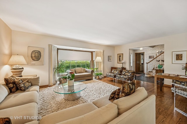 2620 Marian Ln, Wilmette, IL 60091 - living room featuring stairs and wood finished floors