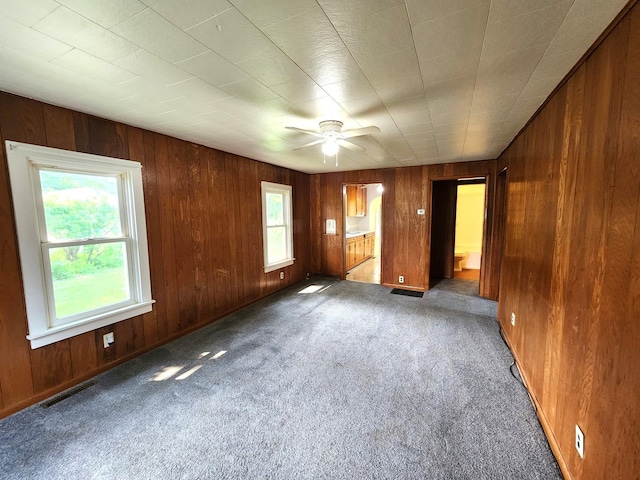 1198 E Bluff St, Marseilles, IL 61341 - unfurnished room with carpet floors, wood walls, and a ceiling fan