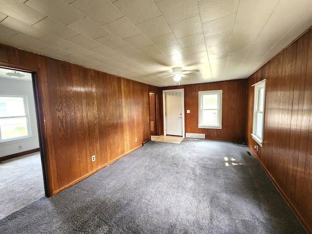 1198 E Bluff St, Marseilles, IL 61341 - unfurnished room featuring carpet flooring, plenty of natural light, a ceiling fan, and wood walls