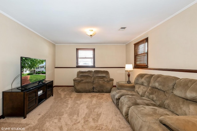 408 S Cedar Rd, New Lenox, IL 60451 - living room featuring crown molding and light colored carpet