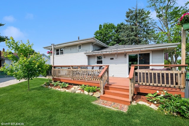 408 S Cedar Rd, New Lenox, IL 60451 - rear view of property featuring a lawn and a wooden deck