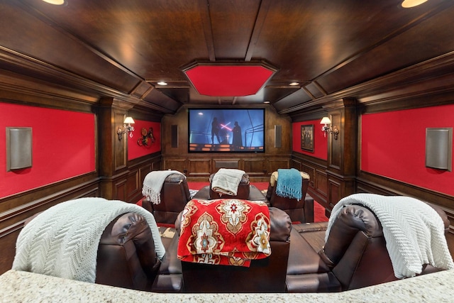 655 Thornwood Dr, Naperville, IL 60540 - cinema with a decorative wall, wooden ceiling, and a wainscoted wall